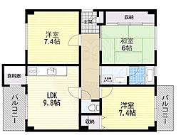 千里月見ケ丘ハイツH棟 3LDKの間取図画像