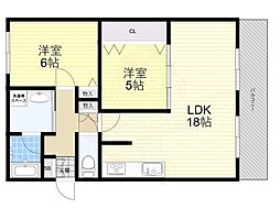アンデュノール千里 2LDKの間取図画像