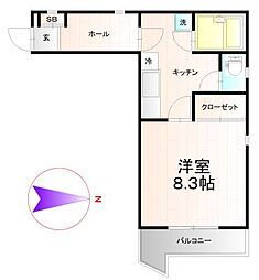 キャッスル虎丸 1Kの間取図画像