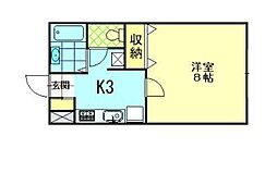アーバンハイツ新屋駅前B棟 1階1Kの間取り
