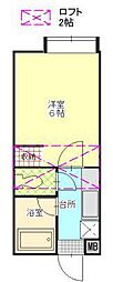 アリックハウスM’Sクラブ 2階1Kの間取り