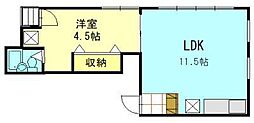 ドミール中通 1LDKの間取図画像