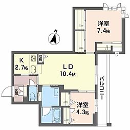フォルビート八橋 2LDKの間取図画像