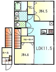 大浜通りすずかけ館 2LDKの間取図画像