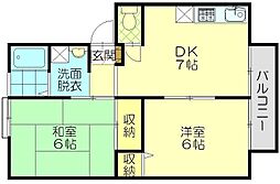 サンライフタカナオ 2DKの間取図画像