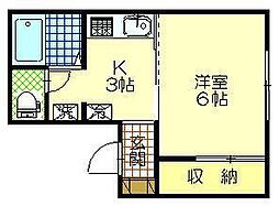 レジデンス長谷川 1Kの間取図画像