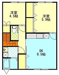 ライフキャップ寺内D棟 2DKの間取図画像