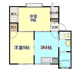 アーバンティ御野場B 2DKの間取図画像