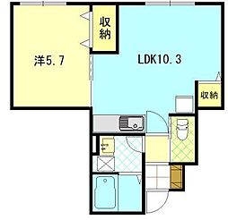 (仮)将軍野南五丁目新築アパートB棟 1LDKの間取図画像