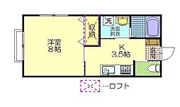 八橋フラット 1Kの間取図画像