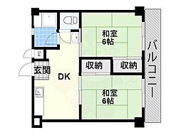千里丘西コーポ 2DKの間取図画像