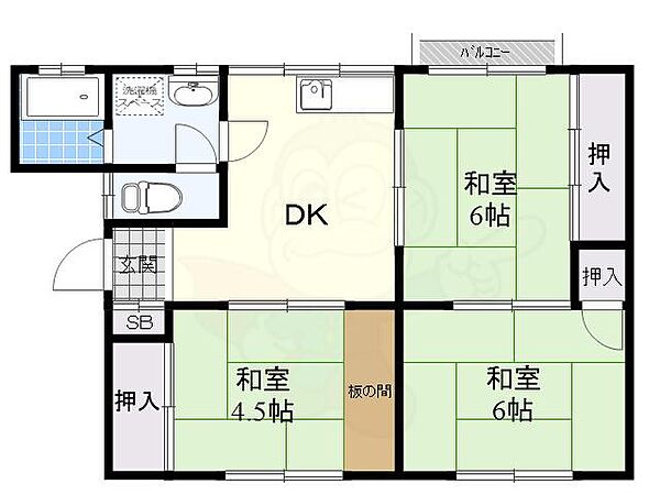 前川ハイツ 202｜大阪府茨木市平田２丁目(賃貸アパート3DK・2階・48.33㎡)の写真 その2