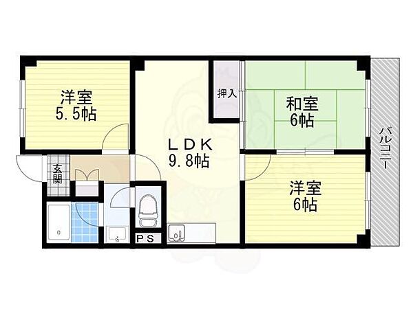 天王タウンハイツ ｜大阪府茨木市天王２丁目(賃貸マンション3LDK・3階・54.58㎡)の写真 その2