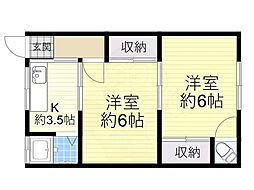 中里文化1棟 2Kの間取図画像