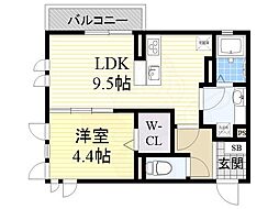 ヴァンヴェール千里丘 1LDKの間取図画像