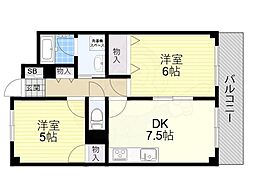 久光マンション 2DKの間取図画像