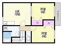 コスモハイツセブン 2LDKの間取図画像