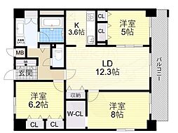 グランルクレ新大阪 3LDKの間取図画像