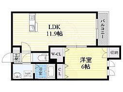 アヴェイル淡路 1LDKの間取図画像
