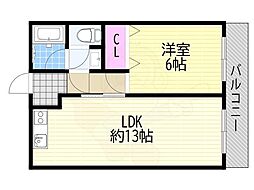 ミスター上新庄 1LDKの間取図画像