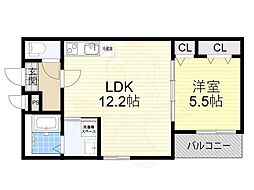大阪市東淀川区大桐2丁目アパート 1LDKの間取図画像