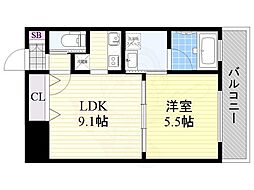 アーバンフラッツ西中島 1LDKの間取図画像