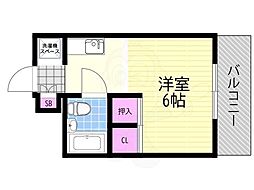 山田ハイツ2豊新 ワンルームの間取図画像