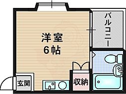 ツインハイツA棟 ワンルームの間取図画像