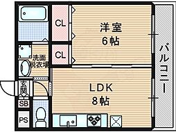 パレス東洋小松館 1LDKの間取図画像