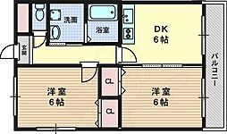 サンロイヤルエス2 2DKの間取図画像