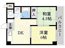 サンハイツ大阪屋 2DKの間取図画像