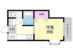 エターナルコート 2階1Kの間取り