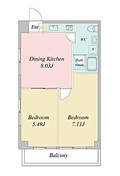 ヴィラ.サンベルナール 2DKの間取図画像