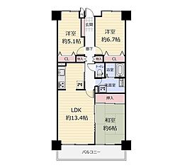 リーベスト八乙女 3LDKの間取図画像