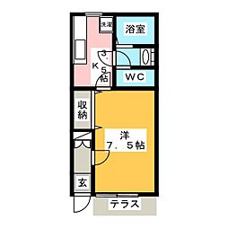 モンテハイツ 1階1Kの間取り