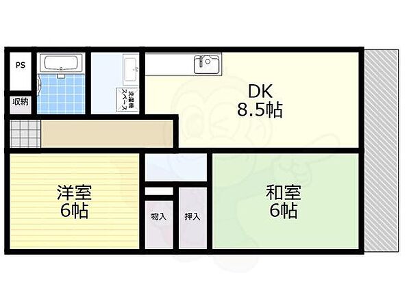 グリーンコート西脇 ｜大阪府大阪市都島区毛馬町３丁目(賃貸マンション2DK・1階・48.54㎡)の写真 その2