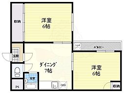サンシャイン御幸 2DKの間取図画像