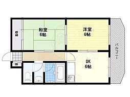 松下都島マンション 2DKの間取図画像