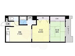 アルテハイム城北1号棟 2DKの間取図画像