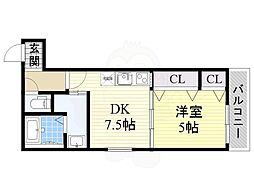 フジパレス中宮 1DKの間取図画像