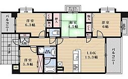 エステムコート都島キャトルプランシュ 3LDKの間取図画像
