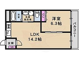 シャトー若杉 1LDKの間取図画像