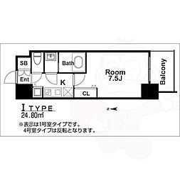 ウォークフォレスト御幸町 1Kの間取図画像