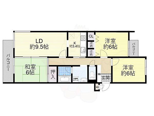 大阪府豊中市中桜塚５丁目(賃貸マンション3LDK・2階・72.74㎡)の写真 その2