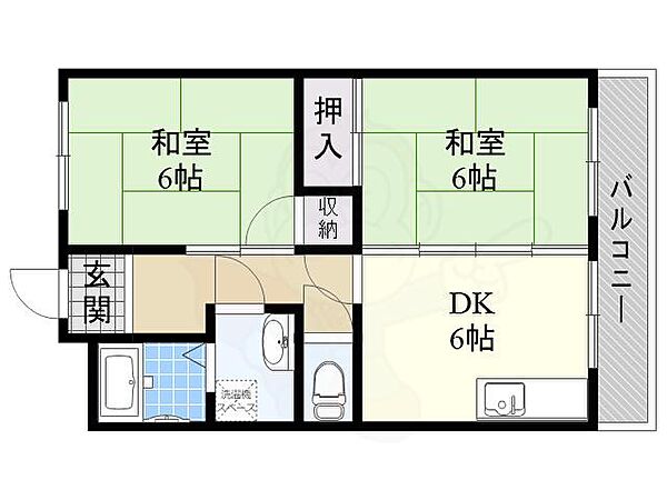 大阪府豊中市浜３丁目(賃貸マンション2DK・1階・45.00㎡)の写真 その2