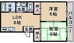 ビラビアンカ 2階2DKの間取り
