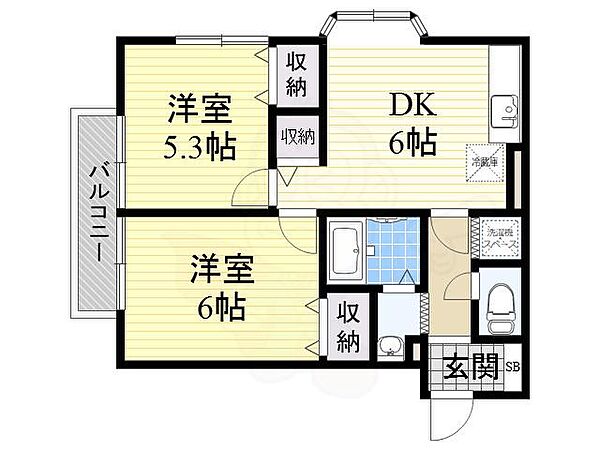 コートベージュ ｜大阪府豊中市立花町１丁目(賃貸アパート2DK・1階・43.46㎡)の写真 その2