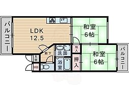 パープルコーポ 2LDKの間取図画像