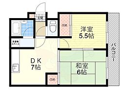 リーベンドハウス中桜塚 2DKの間取図画像