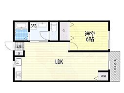 蛍池ハイツ東棟 1LDKの間取図画像